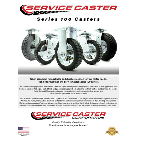 Service Caster 8 Inch Black Pneumatic Wheel Rigid Caster SCC-100R280-PNB